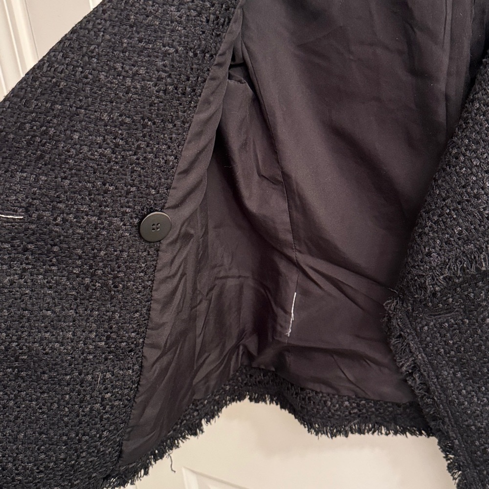Ann Taylor Black Boucle Tweed Blazer Jacket Cropped Three Quarter Sleeve - Picture 7 of 9